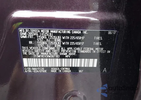 2017 Toyota Rav4 Xle из США, поврежденный, VIN 2T3WFREV3HW387183